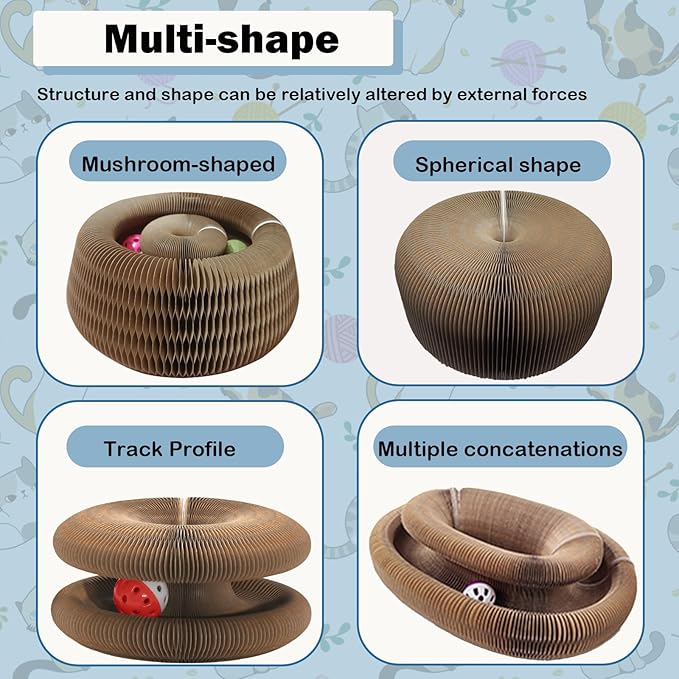 Magic Organ Cat Scratch Toy Kitty Kurlz Cat Toys with Bell and Catnip Balls Cat Puzzle Toy Foldable and Changeable Shape Cat Toy Accordion Ultimate Interactive Kitten Toys for Indoor Cats