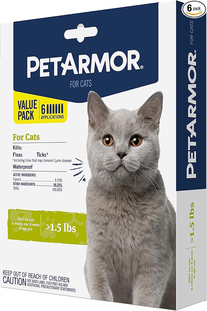 PetArmor for Cats, Flea & Tick Treatment for Cats (Over 1.5 Pounds), Includes 6 Month Supply of Topical Flea Treatments