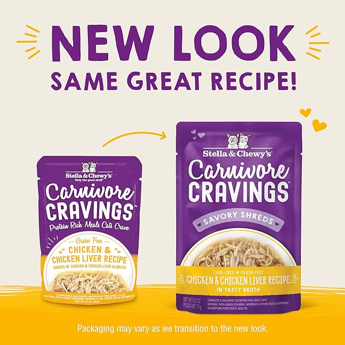 Stella & Chewy's Carnivore Cravings Wet Cat Food - Premium Pouches - Grain Free, High Protein Chicken & Chicken Liver - Perfect for Pickey Eaters - Complete Meal or Topper (2.8 oz, 12 Pack)