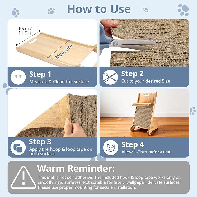 Natural Cork Cat Scratcher Mat with NO Preapplied Adhensive, Bonus Hook-Loop Tape Included. Replacement for Cat Post, Scratcher, Ramp, Cat Whell and Pet Supplies. (Smoke Gray, 39.4 x 11.8 Inch)