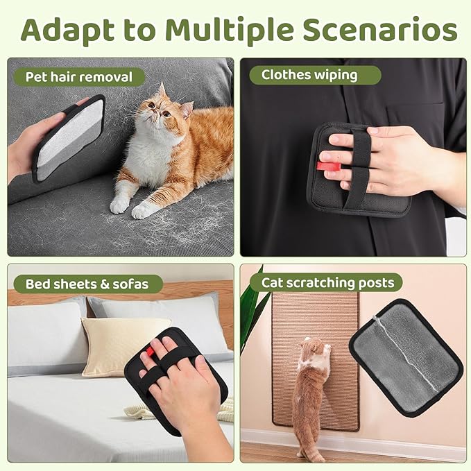VINGVO Double Sided Pet Grooming Gloves for Cats and Dogs, Pet Hair Removal Gloves for Carpet Couch Clothing Furniture, Washable Reusable Cat Grooming Tool with Soft Velvet Mesh Fabric