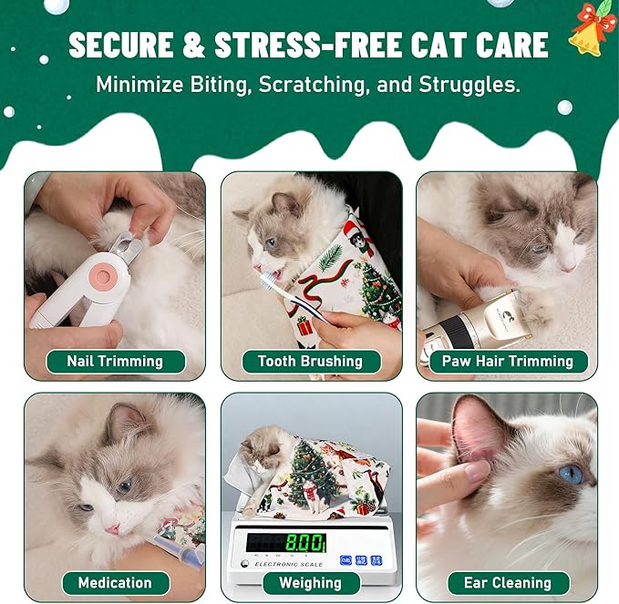 Purrfect Peace Cat Swaddle Wrap – 27.6" Professional Calming Restraint Bag for Grooming, Nail Trimming & Medicine - Adjustable Cat Restraint for Grooming, Nail Clipping & Vet Visits