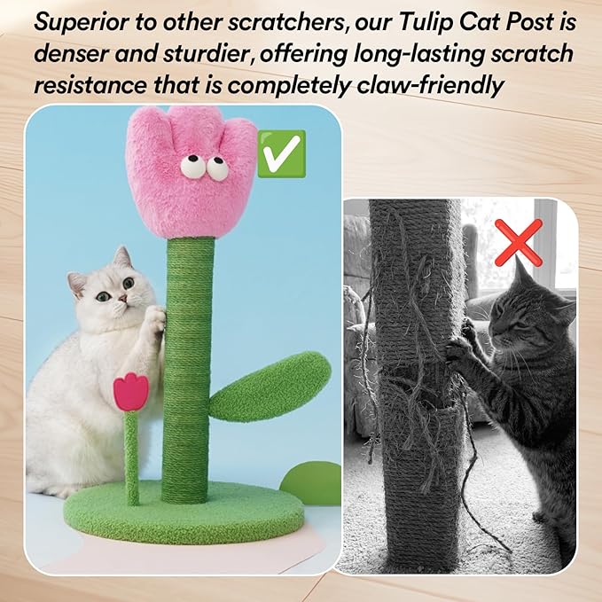 ZEZE Tulip Cat Scratching Post – Flower-Themed Cat Tree for Kittens & Adult Cats, Durable Sisal Rope Tower, Decorative Pet Furniture, Cute Home Design, Furniture Protection