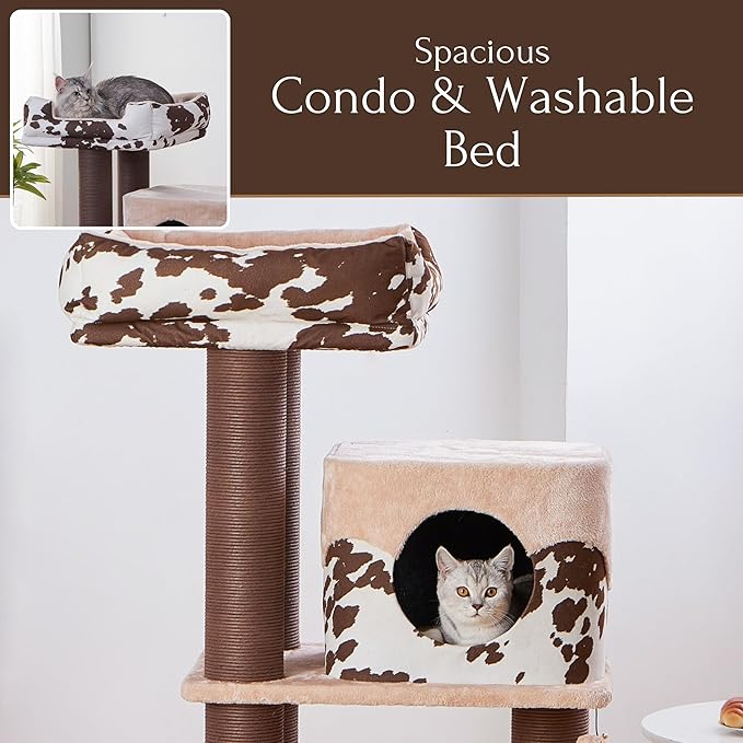 PetPals Large Cat Tree 50” Tall for Grand Maine Coon, with Large Condo, Removeable Top Bed, Extra Durable & Sturdy Large Cat Tower, Cowboy Style (Brown)