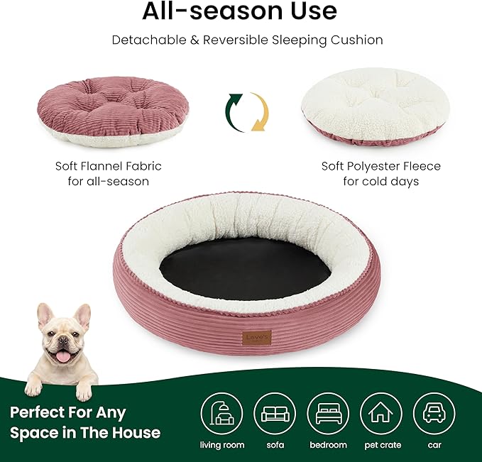 Love's cabin Round Donut Cat and Dog Cushion Bed, 30in Pet Bed for Medium or Large Dogs, Anti-Slip & Water-Resistant Bottom, Soft Durable Fabric Pet Beds, Washable Calming Cat Bed, Dusty Rose