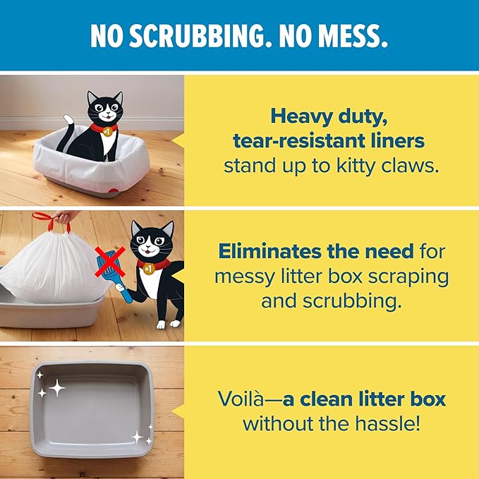 Jonny Cat Litter Box Liners: Heavy Duty - Tear & Leak Resistant - Drawstring Close - Jumbo, 5 Count