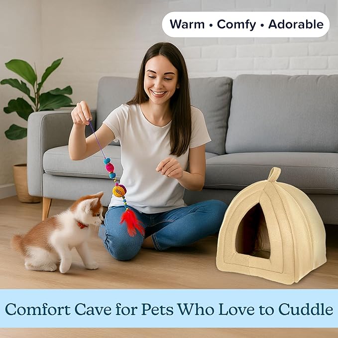 Cat House - Indoor Cat Bed with Removable Foam Cushion - Pet Tent for Kittens, Rabbits, Guinea Pigs, and Other Small Animals by PETMAKER