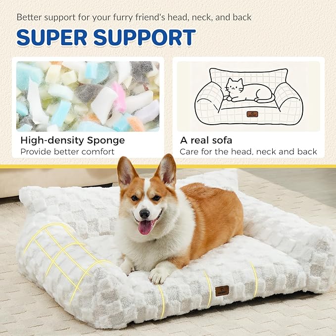 ABCPET Cat Bed Dog Couch for Puppy and Kitten, Fluffy Dog Bed Medium Dogs Couch, Supportive Cat beds for Indoor Cats, Washable Cover & Non-Slip, 32 inch, White