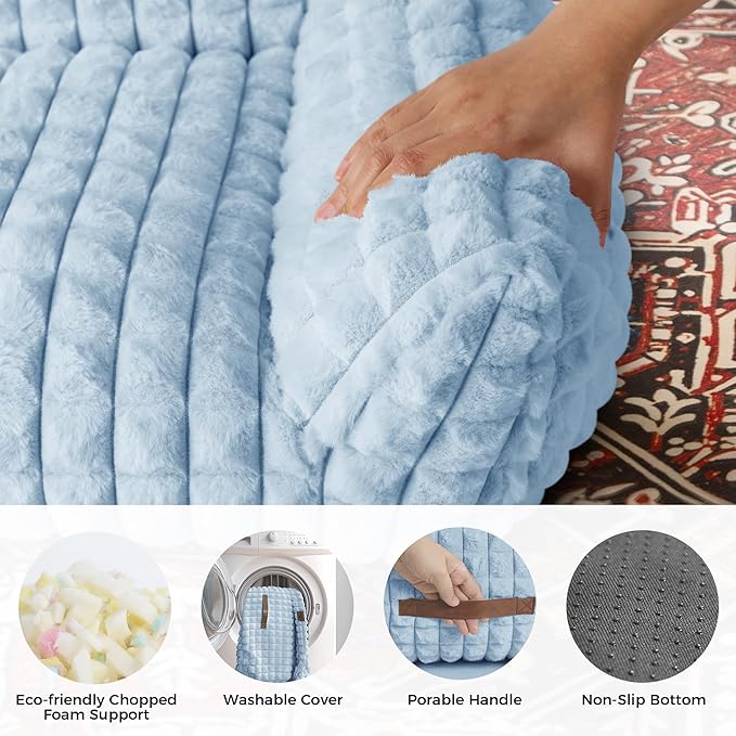 Cute Cat Couch Bed for Indoor Cats - Fluffy Faux Rabbit Fur Pet Sofa with Washable Cover, Fuzzy Pet Couch in Suppportive Small & Large Cats Beds, 24x18 x10 inch, Light Blue
