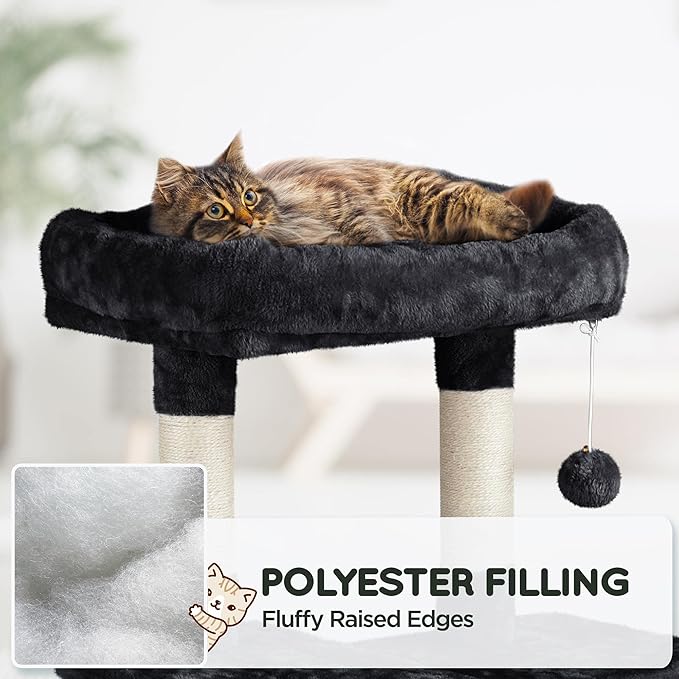 Topeakmart 63in Cat Tree, Large Cat Tower Furniture w/Cat Condo, Padded Platform & Sisal-Covered Scratching Post, Stable Cat Tower Pet Play House, Black