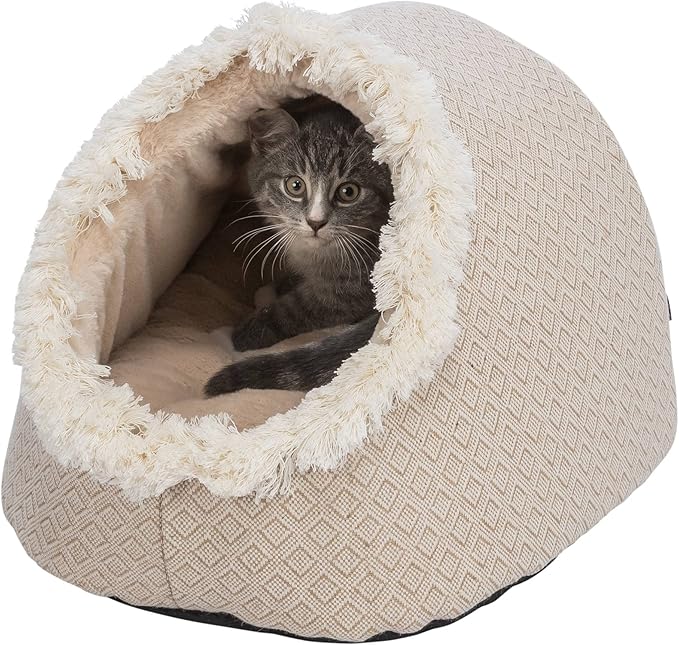 TRIXIE Boho Cat Cave, Stylish Bed with Reversible Cushion for Cats and Dogs, A Perfect Retreat for Kitties and Pups, Beige
