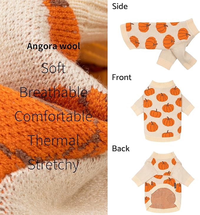 Fitwarm Pumpkin Dog Sweater, Thanksgiving Outfit for Small Dogs Boy Girl, Pet Outfit, Orange, Beige, XL