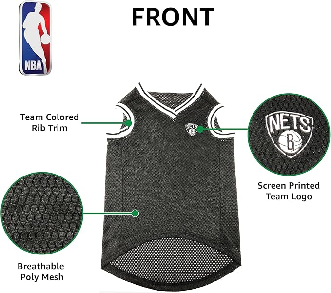 NBA PET Jersey Brooklyn NETS Basketball Dog Jersey, Large. Best Licensed Basketball Jersey for The Real Four-Legged Fan!