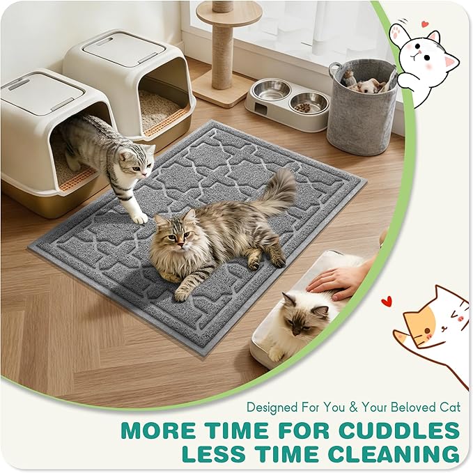Yimobra Cat Litter Mat, Litter Trapping Waterproof Non Slip PVC Mat, Scatter Control Easy Clean for Litter Box, 24"x20", Dark Grey