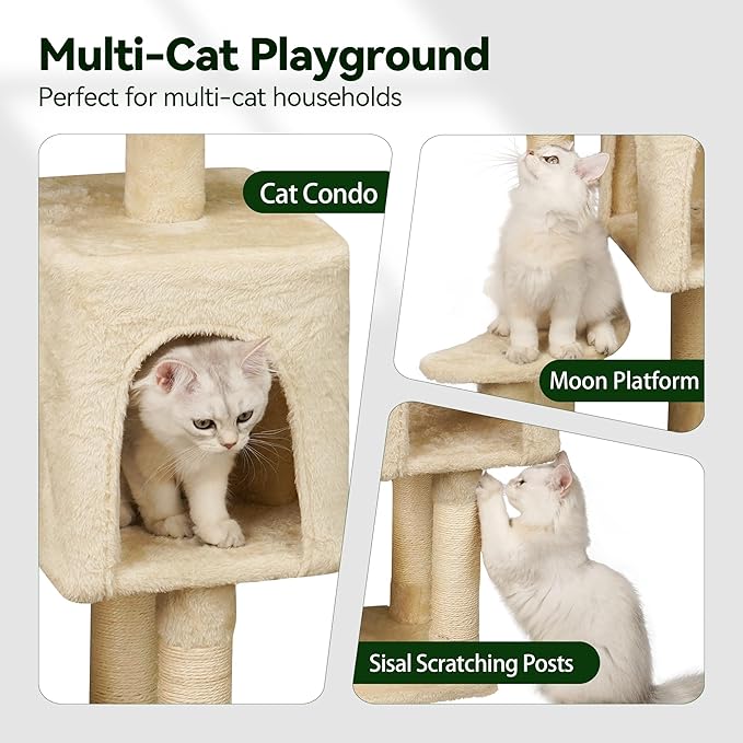 Meecal 43-Inch Cat Tree,Cute Cloud Cat Tree for Kittens & Small Cats Under 6 Months 9lbs, Cat Tower with Scratching Post, Double Condos, Plush Hammock & Dangling Toys, Beige