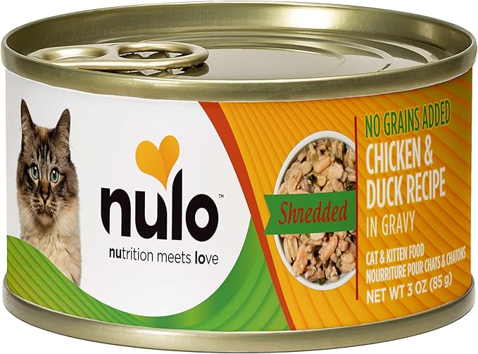 Nulo Wet Canned Cat Food - Shredded Chicken & Duck, High Protein Grain-Free Wet Cat Food Shreds for Indoor & Outdoor Kittens and Adults, 3oz Cans (24 Pack)