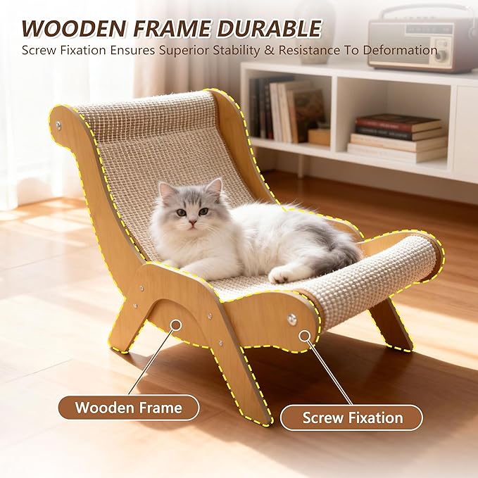 Extra Large Cat Scratcher Lounge & Bed,Curved Sisal Scratching Pad for Indoor Cats,Durable Furniture-Grade Lounge Combo,Tight Weave Material with Less Shedding