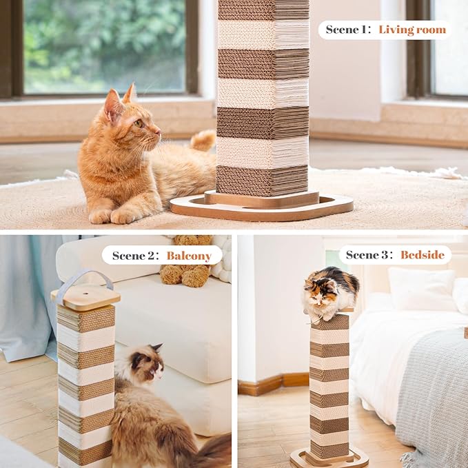 CHEERHOME PETS Cardboard Cat Scratching Post 24.2 Inch, Cat Scratcher for Indoor Cats Scratch Board for Kittens or Smaller Cats