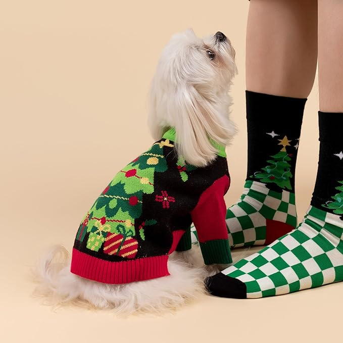 Fitwarm Cozy Dog Christmas Sweater, Thermal Winter Clothes for Small Dogs, Boy & Girl, Holiday Pet Apparel, Black, Red, Green, Yellow, Medium