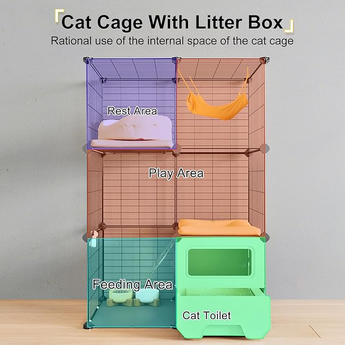 Oneluck Cat Cage Indoor with Litter Box 3-Tier DIY Cat Playpen Detachable Metal Wire Kennel Crate Large Exercise Place Ideal for 1-2 Kitten