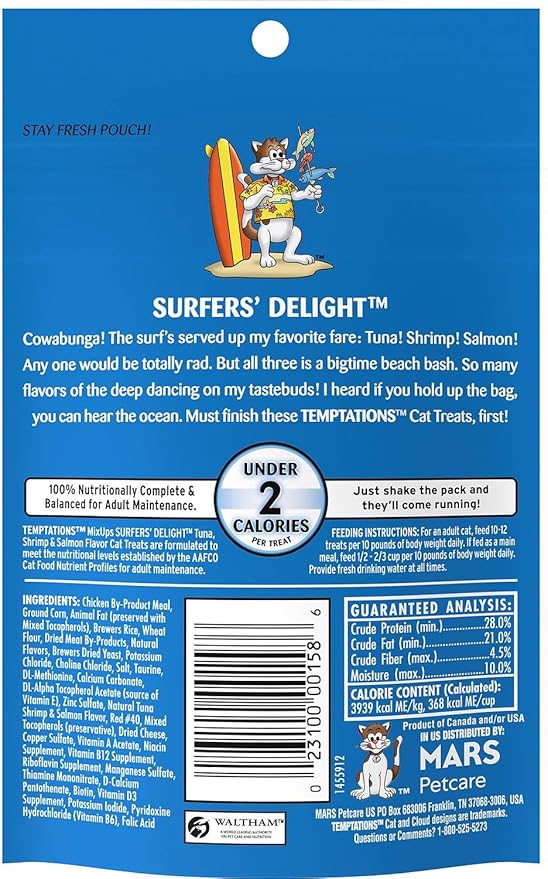 Temptations 3 Pack of Surfers' Delight MixUps Cat Treats, 3 Ounces Each, Under 2 Calories Per Treat