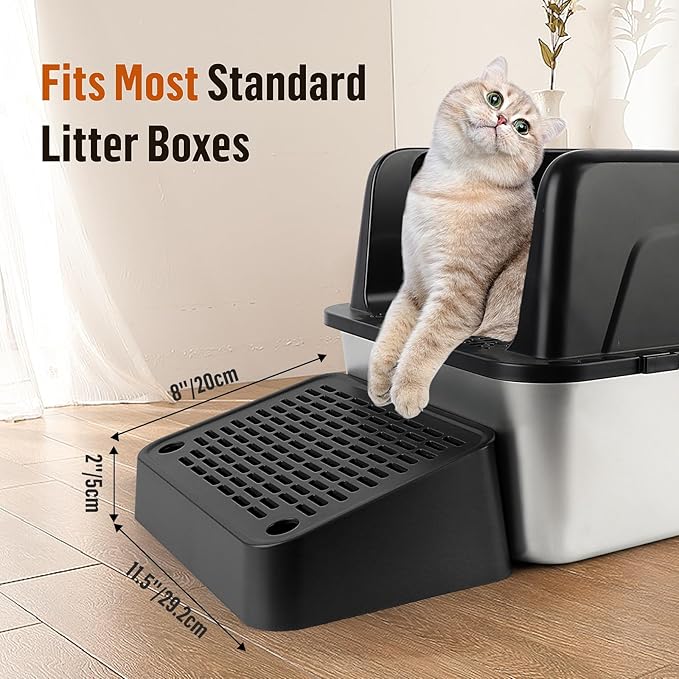Cat Litter Box Ramp, Litter Box Step Mat with Filter Function, Cat Litter Catcher for Self-Cleaning Litter Boxes, Cats Pedal Stool Ideal for Kitten & Elderly Cats (Black)