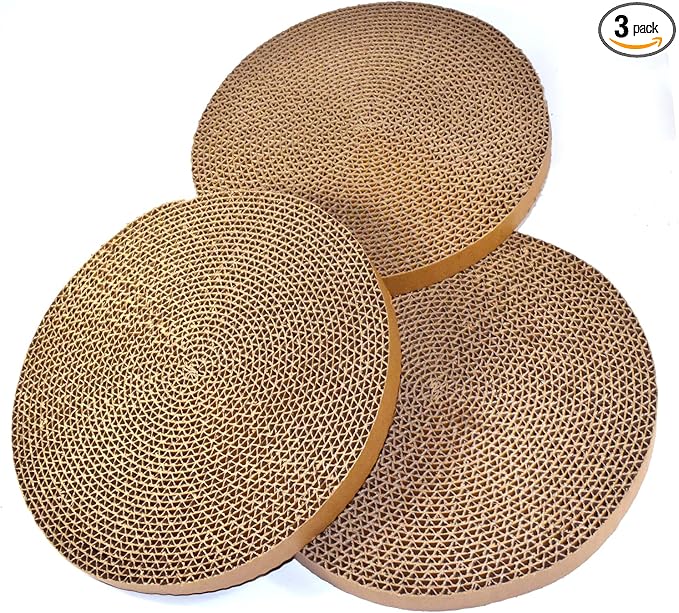 HQRP 3-Pack Round Cat Scratcher Refill, 10'' Round Scratch Pads for Cats, Refill for Cat Scratcher with Ball, Circular Cardboard Insert, Medium