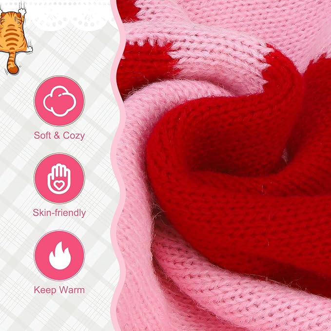 EXPAWLORER Cat Valentines Outfit Sweater Cardigan - Valentine's Day Knit Cat Clothes, Soft Puppy Sweater with Sleeve, Cute Warm Pet Clothing Knitwear, Kitten Coat for Girl Boy Cats, Love Heart S
