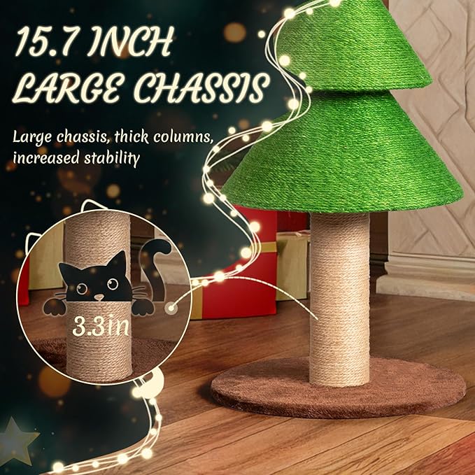 VINGLI 31.5in Christmas Tree Cat Scratcher for Indoor Cats, Large Cat Tree Tower with Sisal Scratching Post & Soft Fleece Base, Holiday Cat Scratcher Tree for Kittens & Adult Cats - Cat Furniture