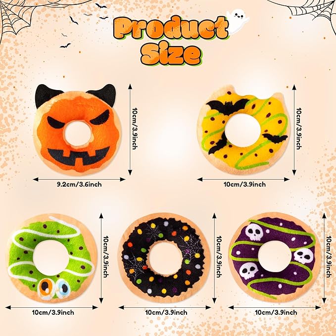 L1rabe Summer Catnip Cat Toys - 5Pcs Pet Days Donut Catnip Stuffed Kittens Supplies, Funny Pumpkin Bat Spider Dessert Pet Toys, Fun Cats Chew Bite Teething Tool Catmint Birthday Interactive Supplies