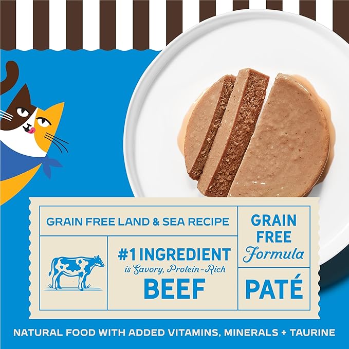 Merrick Purrfect Bistro Grain Free Premium Soft Canned Pate Adult Wet Cat Food, Surfin’ And Turfin’ Recipe - (Pack of 24) 3 oz. Cans