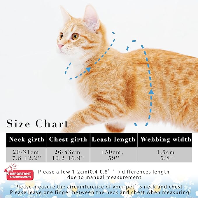Seyezo Cat Harness and Leash Set, Adjustable Kitten Harness Escape Proof Cats Harness, Soft Lightweight Walking Travel Pet Harness, Cute Kitty Harness Leash Set for Small Medium Cats, Blue Daisy
