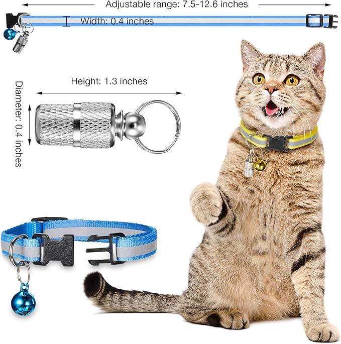 18 Piece Reflective Cat Collars with Bell Adjustable Durable Nylon Cat Collars with Safety Buckles and 6 Piece Weatherproof Metal ID Tags Pendant Anti-Lost ID Tags for Puppy Kittens