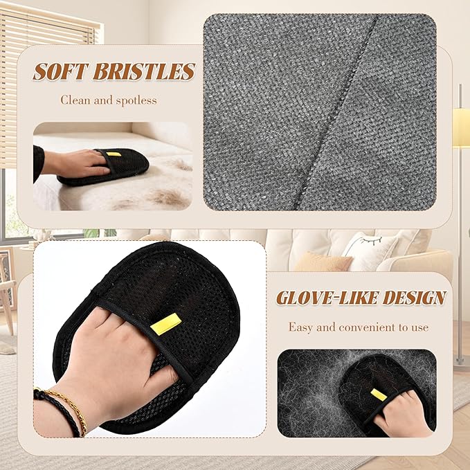 DAMAH Electrostatic Pet Hair Removal Gloves for Cats & Dogs, Reusable Washable Double Sided Grooming Gloves for Couch, Furniture, Carpet, Car Seat, Home Travel