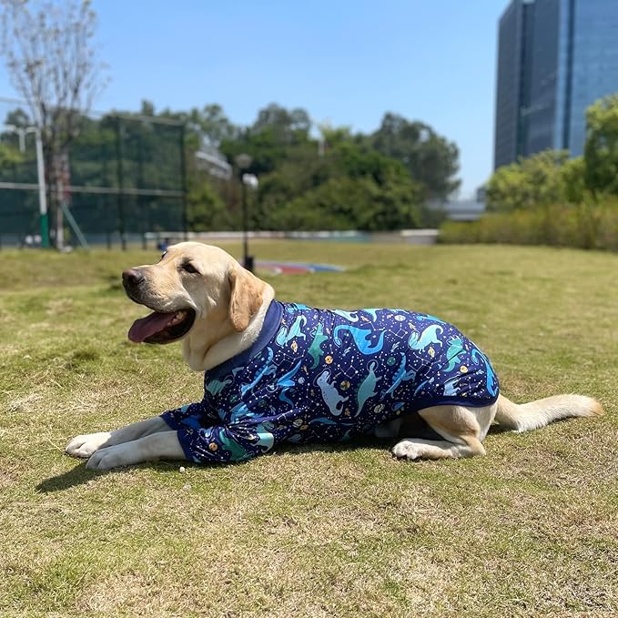 Dog Navy T Shirts with Universe Dinosaur Pattern Printed Pet Shirt Softable Pajamas for Large Dogs (XL, Navy)
