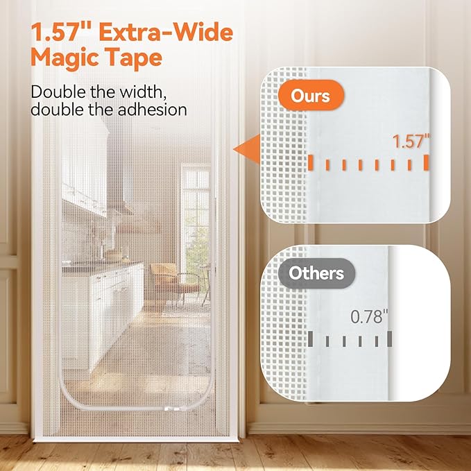 BFNN Cat Screen Door, Extra Tall Cat-Proof Mesh Gate, Fit Door Size 34'' x 82'', Anti Scratch Mesh with Zipper Closure, for Living Room, Kitchen, Bedroom (White, U-Shaped)