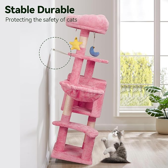 Meecal 43-Inch Cat Tree,Cute Cloud Cat Tree for Kittens & Small Cats Under 6 Months 9lbs, Cat Tower with Scratching Post, Double Condos, Plush Hammock & Dangling Toys, Pink