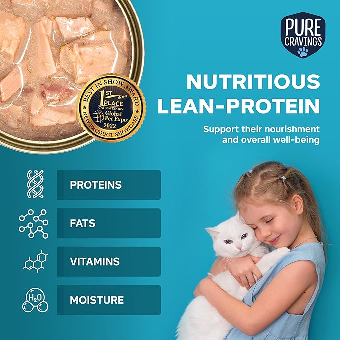 Pure Cravings Wet Cat Food Canned Tuna Cutlets in Gravy, 100% Mercury-Tested, Moist Can Fish for Cats, Grain-Free, Protein, Non-GMO, Pack of 12