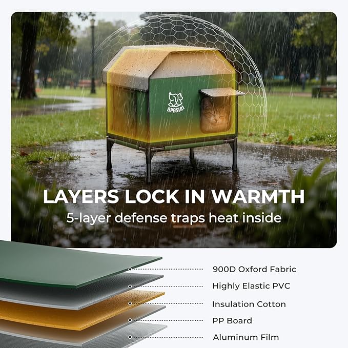 Heated Outdoor Cat House for Winter: Insulated with Heating Pad, Indestructible Weatherproof Winter Shelter, Elevated Support to Keep Interior Dry for Stray Cats, Medium