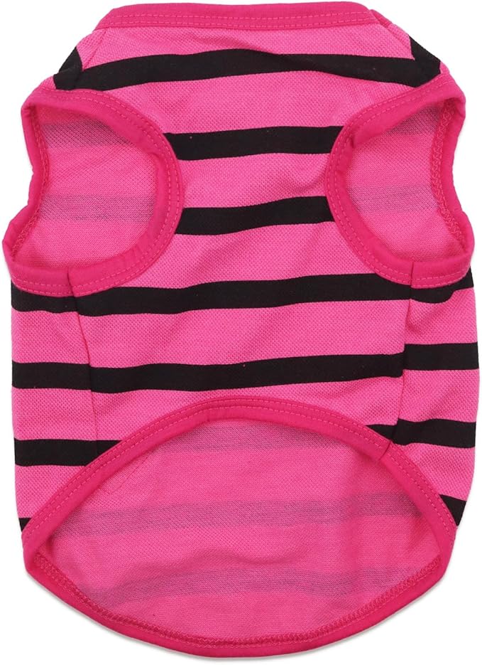 Pet Dog Striped T-Shirt Dogs Cats Cotton Vest Spring Summer Pet Apparel Tee Shirt Suitable for Small Medium Large Pets French Bulldog Bichon Clothes, Rose, X-Large
