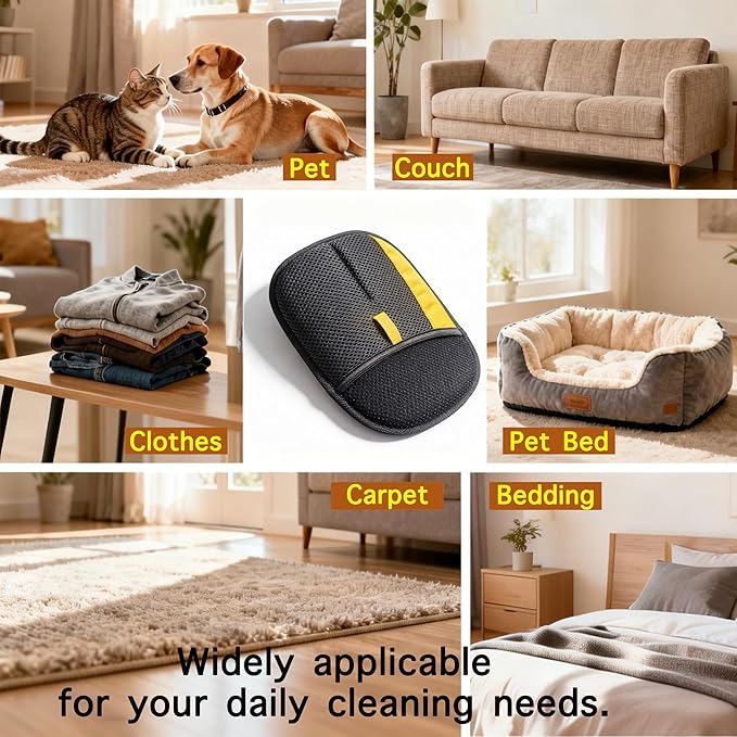 Pet Hair Removal Glove for Dogs & Cats, Reusable Magic Brush Electrostatic Pet Hair Remover Tool for Couch, Carpet, Clothes, Newly Upgraded (Black-Yellow Large 2-Pack)