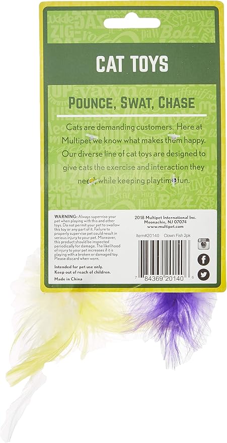 4.5 Inch Catnip Clown Fish with Feather Tails, Colors Vary (Two Fish)