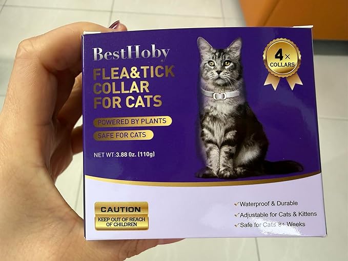 Flea and Tick Collar for Cats (4 Pack), Plant-Powered with Natural Essential Oils, Water-Resistant, Adjustable for All Cats & Kittens (Black)