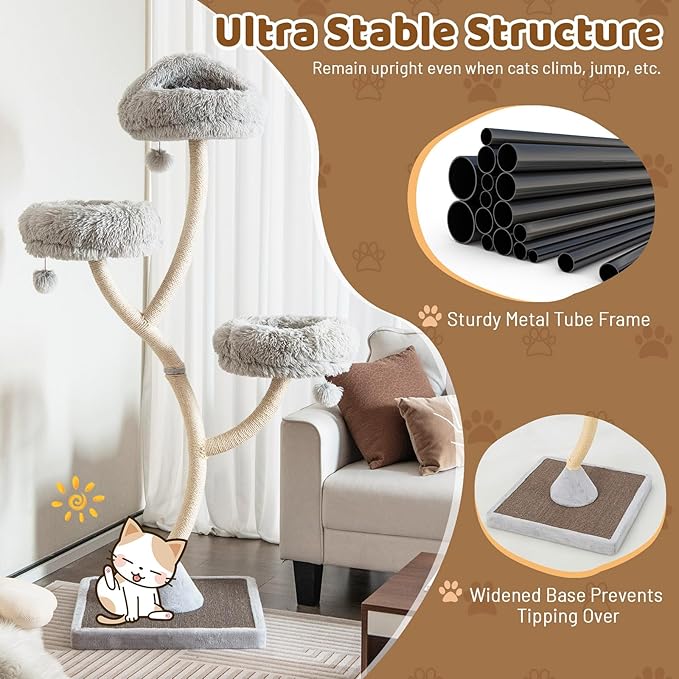 Tangkula Tall Cat Tree, 70 Inch Multi-Level Large Cat Tower with 3 Warm Perches, 3 Jingling Balls, Sisal Scratching Posts & Board, Modern Cat Tree for Indoor Cats Large Adult