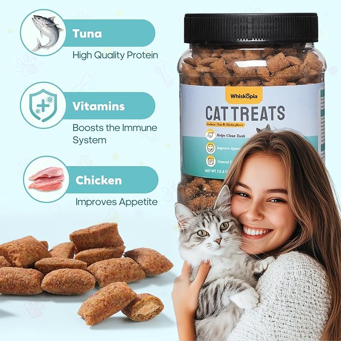 13.4 OZ Crunchy Cat Treats for Indoor Cats Classic Crunchy and Soft Kitten Snack with Real Chicken Training Biscuits for Teeth Cleaning Feline Snacks Tasty Mixed Flavor