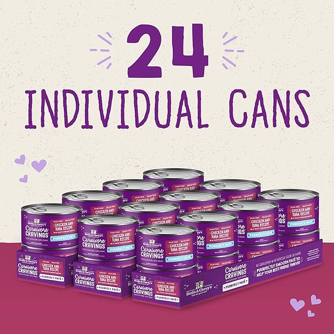 Stella & Chewy's Carnivore Cravings Purrfect Paté - Premium Grain-Free Wet Cat Food - Chicken & Tuna Recipe - High Protein with Bone Broth - Perfect for Picky Eaters - 5.2oz Cans (24 Pack)