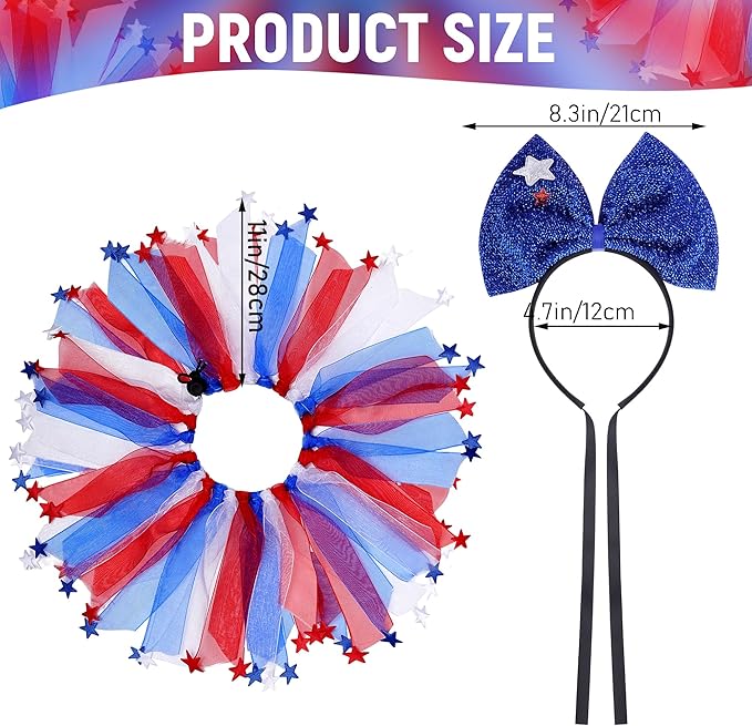 2 Pcs 4th of July Dog Outfit Cute Pet Bow Headband and Collar for Small Medium Dog Cat Independence Day Party Accessories