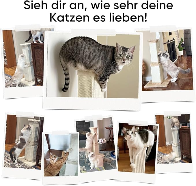 Cat Scratching Post, 32 Inch Cat Scratching Posts for Large Cats, Scratching Posts for Indoor Cats Adults, Cat Scratch Post with Nature Sisal, Black and White