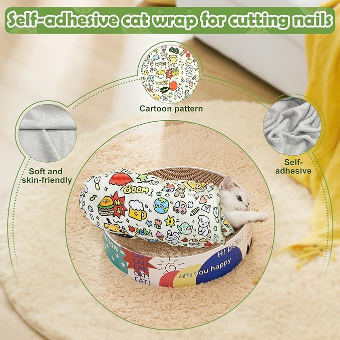 Cat Grooming Wrap with Cat Nail Clipper(27.6"x27.6"), Cat Restraint Wrap for Cutting Nails Anti Scratch/Bite/Escape, Large Cat Swaddle Wrap, Cat Grooming Supplies