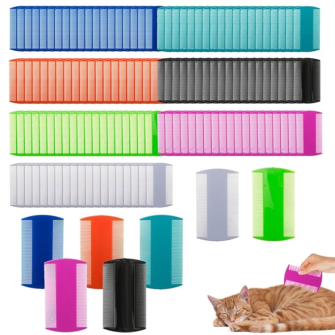 140 Pcs Flea and Tick Grooming Tool Bulk- Double Sided Comb for Cats Dogs Lice and Tick Comb for Small Pets, Kittens and Puppies (7 Colors)